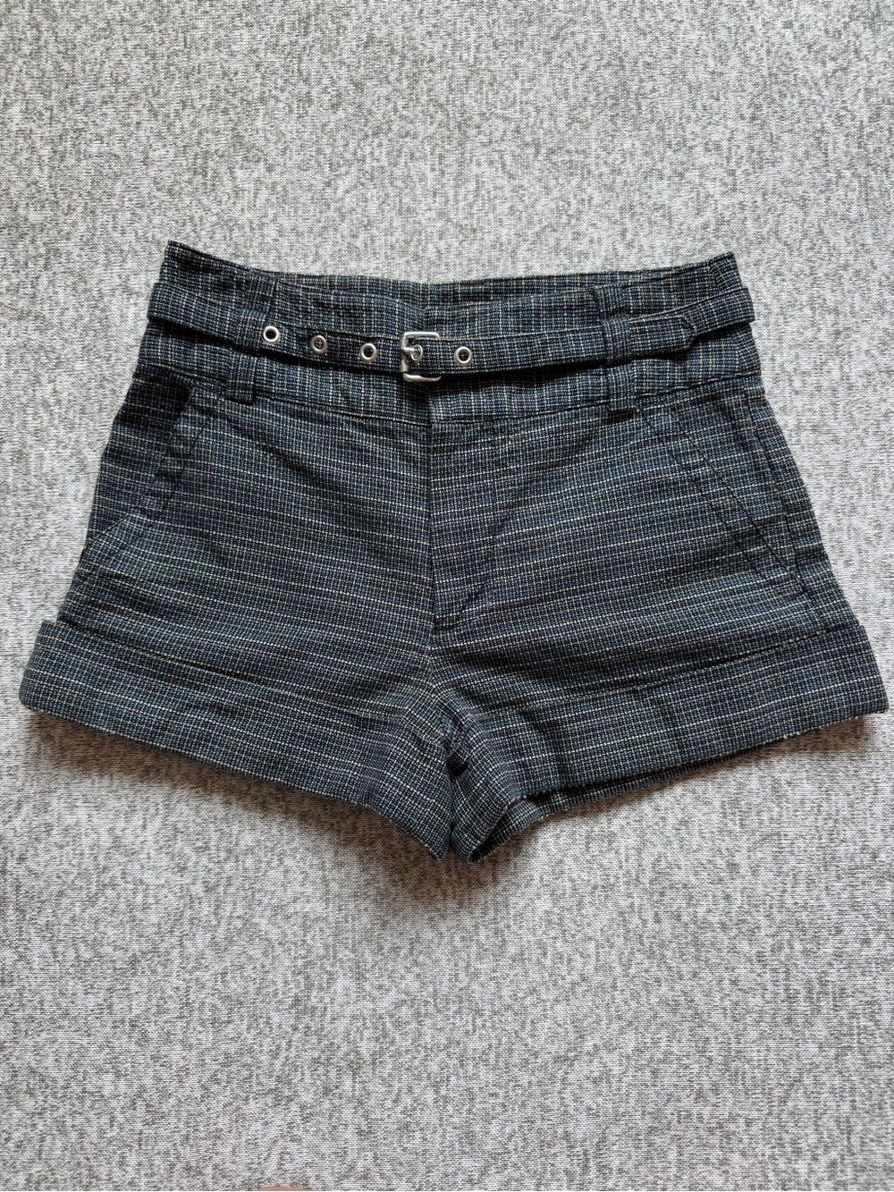 Marc by Marc Jacobs Black/Blue/Gray Mid-High Waist Belted Shorts
